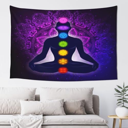 RTAFGU Chakra Meditation Tapestry, Purple Mandala Chakra Meditation, Yoga Spiritual Healing Art Tapestries Home Aesthetic Wall Hanging for Bedroom Living Room, Dorm Party Decoration 60" L x 40" W - color: Chakra Meditation_1504, size: 60"L x 40"W