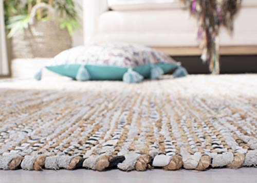 SAFAVIEH Vintage Leather Collection Accent Rug - 2' x 3', Silver, Handmade Boho Fringe Leather & Jute, Ideal for High Traffic Areas in Entryway, Living Room, Bedroom (VTL203G) - color: Silver, size: 2' x 3' (Rectangular)