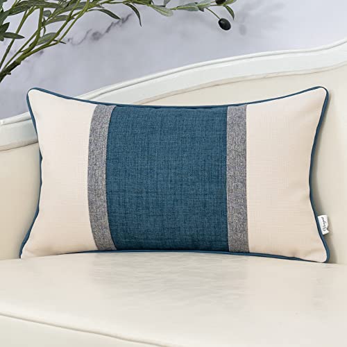 Yangest Patchwork Pillow Cover 12x20 Inch Luxury Cotton and Linen Cushion Cover Rectangle Pillowcover for Couch Bedroom Living Room, Blue - color: Blue, size: 20" x 12" (Pack of 1)
