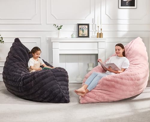 Hobestluk 3 in 1 Bean Bag Chair Giant Bean Bag Chairs for Adults with Ripple Cover Convertible Bean Bag Floor Cushion with Machine Washable Cover for Living Room (Ripple Pink) - color: Soft Pink