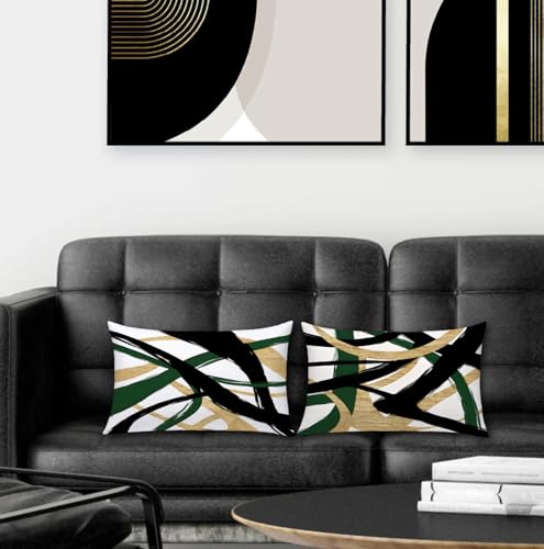 Black Gold and Green Pillow Covers, Abstract Black and Gold Pillow Covers 12x20 Set of 2, Modern Boho Decorative Throw Pillows Cover for Couch Bed Living Room - color: Black Gold and Green, size: 20" x 12" (Pack of 2)