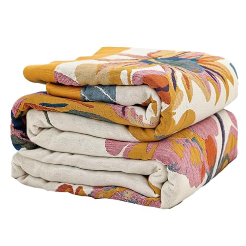 Bailix Boho Throw Blanket for Couch Sofa Bed, 100% Cotton Woven Quilt with Tassel 60”x80”, Super Soft Muslin Blanket with Floral Printed, Decorative Reversible Bed Blanket/Cover for All Seasons - color: F - Boho Floral, size: Twin-60" X 80"