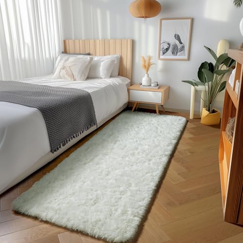ONASAR Cream White Runner Rugs for Bedroom Living Room, Ivory Fluffy 2x6 Bedside Hallway Area Rug, Ultra Soft Plush Furry Faux Fur Non Slip Floor Carpet for Nursery Kids Dorm Closet Home Decor - color: Cream White, size: 2' x 6' (Runner)