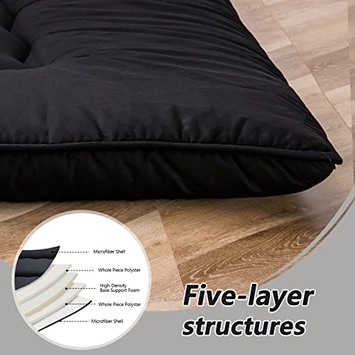 MAXYOYO Cot Japanese Floor Futon Mattress, Single Size Tatami Mat Sleeping Pad Foldable Roll Up Boys Girls Narrow Mattress - color: Black, size: Cot