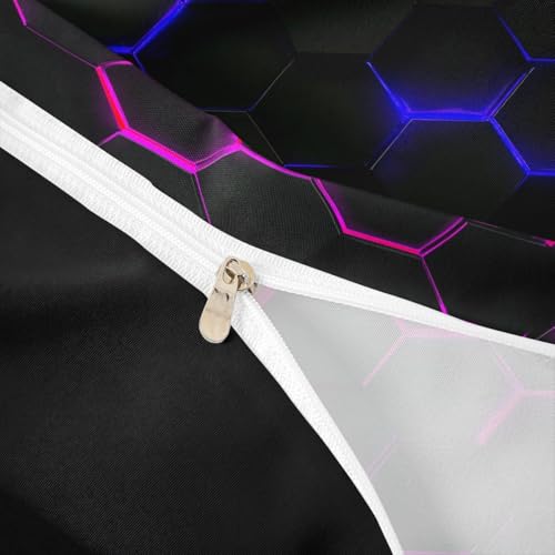 Castle Fairy 3D Honeycomb Duvet Cover Queen Size for Kids Hexagon Bedding Sets with 2 Pillowcase,Pink Blue Neon Lights Print Comforter Cover Teen Boys Girls Bedroom Decor Bed Cover 3 Piece,Black - color: Multi 01, size: Queen 90"x90"