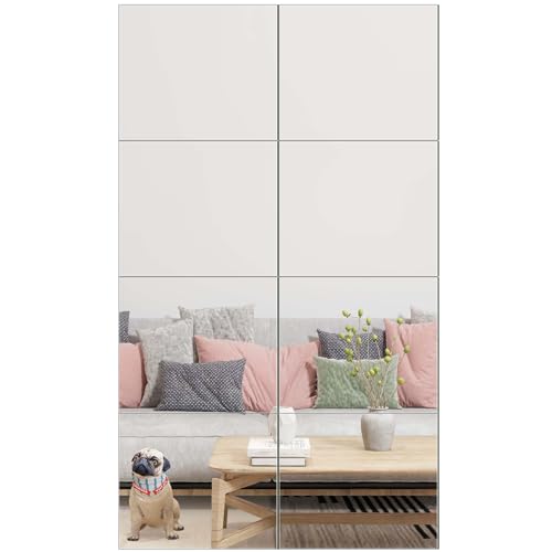 Ruomeng Full Length Wall Mirror Tiles - 12" x 10" x 8Pcs Frameless Full Body Mirror Tiles Wall Mounted Mirror for Home Gym Vanity Bedroom, Living Room - size: 12"x10"-8pcs