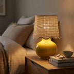 Benton Ceramic Table Lamp with Fabric Shade – 13" Bedside Accent Lamp for Bedroom, Living Room & Nightstand (Yellow) - color: Yellow