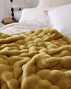 Ultra Soft Cozy Faux Fur Throw Blanket, Fuzzy Plush Thick Bubble Blanket, Oversize Luxury Fluffy Blanket for Couch, Bed, and Living Room, 60x80 Inches, Dark Yellow - color: Bubble Dark Yellow, size: Twin