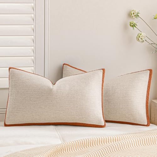 a moment Loop Yarn Linen-Like Pillow Cover Natural Soft Decorative Throw Pillow Case Farmhouse 12x20 Inch, Bohemian Textured Cushion Cover for Sofa Bed, Wrinkle-Resistant Home Decor Orange - color: Orange, size: 20" x 12" (Pack of 2)