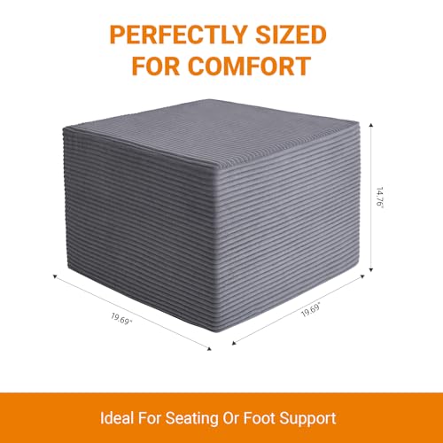 Stuffed Square Pouf Ottoman, 19.69 * 19.69 * 14.76 Inch Foot Rest with Odorless Solid Foam Core, Supportive Footstool with Removable Corduroy Cover for Living Room, Dark Grey - color: Dark Grey-small