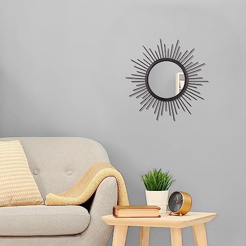 Sunburst Wall mirror Black Small Spoked Wall Decor Mirror Bohemian Home Round Modern Metal Wall Art Mirror for Living room Hallway Bedroom Bathroom Balcony Farmhouse Entrance 12" - color: Sunburst-black, size: 12"L x 12"W