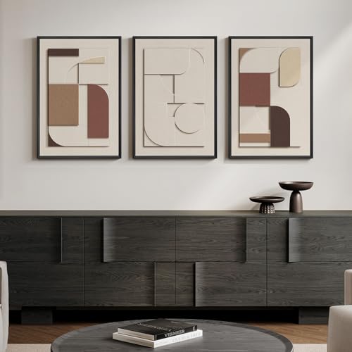 3D Textured Framed Neutral Wall Art, Brown Tan Beige Geometric Texture Artwork for Walls, 3 Piece Minimalist Modern Sandstone Art Painting for Living Room Hallway Office Kitchen Wall Decor, 16x24 Inch - color: Neutral --D, size: 16"w X 24"h X 3pcs