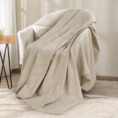 Utopia Bedding 100% Cotton Thermal Blanket Khaki Throw Size Soft, Lightweight, Breathable, Cozy Spring and Summer Blanket for Couch and Sofa, Home Room Decor Gifts for Women and Men (50x60 Inches) - color: Khaki, size: Throw