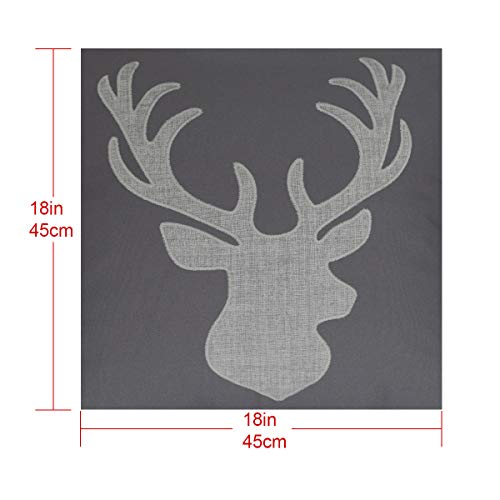 Deer Head Pillow Case Decorative Cotton Linen Embroidered Cushions Covers 18x18 Inches (Grey) … - color: Deer Head-grey