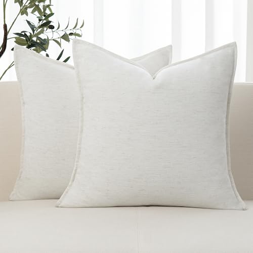 Chenille Linen Throw Pillow Covers 18x18 Set of 2, Thick Textured Boho Pillow Covers, Farmhouse Decorative Pillow Covers, Neutral Vintage Accent Covers for Couch Sofa Bed, Pearl White - color: Pearl White, size: 18" x 18" (Pack of 2)
