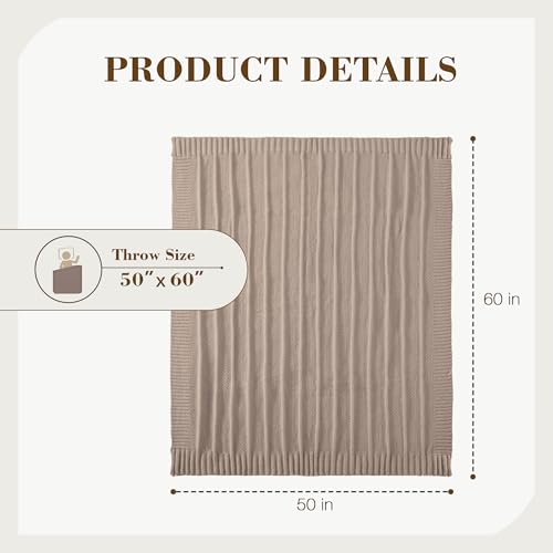 Carriediosa Knit Throw Blanket for Couch 50" X 60", Soft Cozy Stripe Pattern Cable Knitted Throws Fall Fluffy Textured Solid Home Decor Blankets Couch Cover for Bed Sofa, Taupe - color: Taupe, size: 50" X 60"