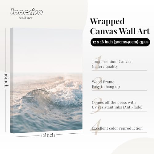Beach Wall Art Pictures Coastal Canvas Wall Decor Ocean Waves Poster Blue Beach Scene Artwork Palm Tree Art Coastal Landscape Prints for Living Room Bedroom 12x16 Inch Wrapped Canvas Set of 3 - color: Waves Art Prints, size: 12x16 Inch Wrapped Canvas