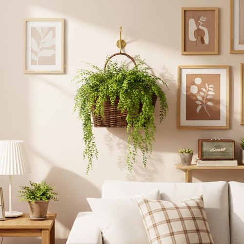 Hanging Wall Basket Handwoven Wicker Basket for Plants, Flowers & Storage, Rustic Farmhouse Wall Decor Organizer, Dark Brown Plastic Rattan - color: Plastic Rattan Tube - Dark Brown