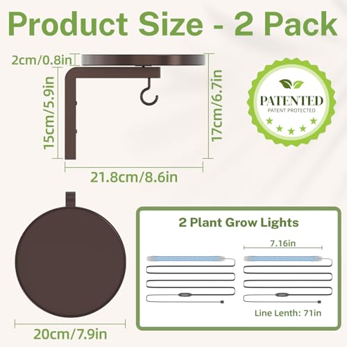 iDavosic.ly Wall Plant Holder with Grow Lights Set of 2 for Indoor Outdoor, Metal Hanger with 2 Hooks, Floating Flower Display Stand for Window, Space Saving & Easy to Assemble (Pots Not Included), Bronze - color: Bronze with Lights, size: 2 Pack