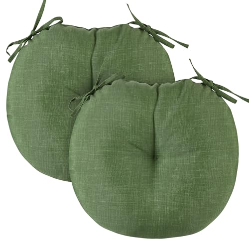 FUNHOME 15"x15"x4" Bistro Chair Cushion Set of 2, Water Repellent Round Outdoor Chair Cushions with Ties, Patio Tufted Chair Pads for Home Garden (Moss Green) - color: Moss Green