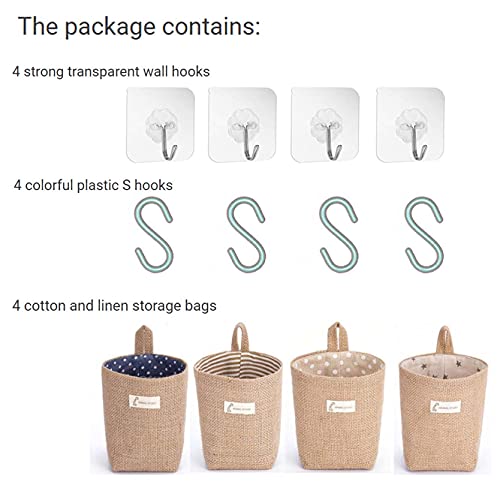 perfsign 4 Pack Hanging Basket for Door,Small Wall Basket Decor,Jute Hanging Wall Storage,Wall Baskets for Plants,Boho Camper Decor Storage for Key, Sunglasses, Wallet on Door,with Mounting Hook