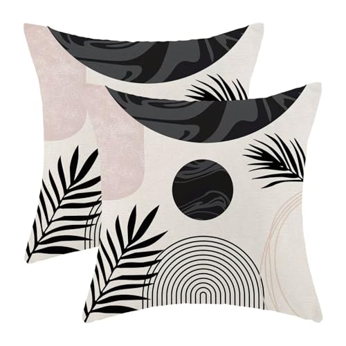 Boho Mid Century Pillow Covers 18x18 Set of 2, Black and White Throw Pillowcase Boho Leaves Abstract Geometric Aesthetic Outdoor Farmhouse Cushion Cover for Sofa Couch Bed Living Room Decor - color: Boho22, size: 18" x 18" (Pack of 2)