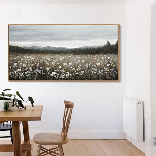 HGUAOA Vintage Landscape Wall Art for Bedroom and Living Room - Large Floral Artworks Farmhouse Wall Decor - Framed Neutral Nature Pictures - Above Bed Wall Decor with Mountain Scenery 24×48IN - color: Vintage-F, size: 48"L x 24"W