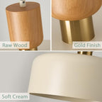Modern Pendant Lighting,12 inch,Natural Wood and Brass Accent,Adjustable Pendant Light Fixtures for Kitchen Island,Dining Room,Soft Cream - color: Soft Cream