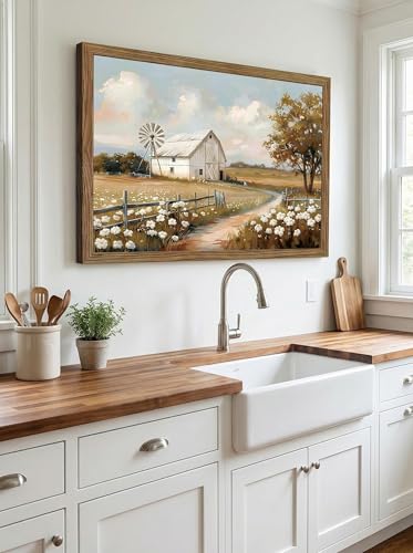 LBTZEVIR Framed Barn Windmill Poster Print Farmhouse Wall Art for Bedroom, Living Room & Kitchen Rustic Home Decor Gift French Countryside Style Painting 16x12 - color: Barn Windmill, size: 16"L x 12"W