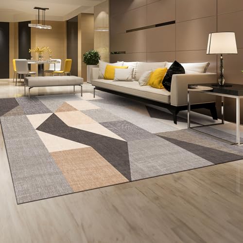 HOMFINE Washable Area Rug - Geometry Style Modern Rugs for Living Room, Bedroom, Machine Washable Rug Soft Non Slip Non Shedding Area Rug - Grey Brown, 6'x9' - color: Grey/Brown, size: 6' x 9' (Rectangular)