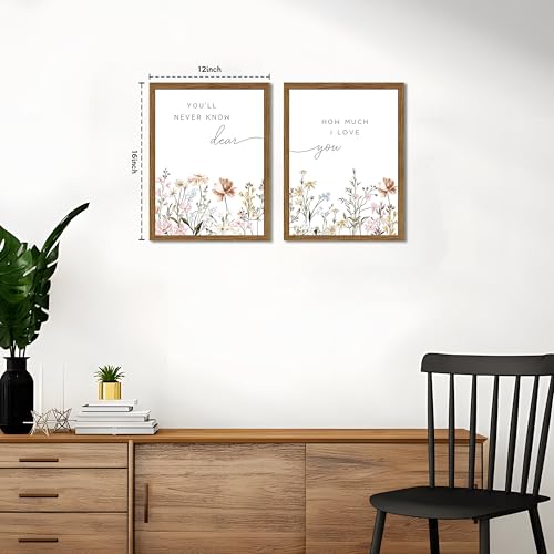 Wood Framed Wildflower Nursery Wall Art Set of 2, Boho Flower Botanical Wall Decor Paintings, Baby Girl Nurseries Pictures Posters Prints for Nursery Baby Room Bedroom Home Decoration 12x16 Inch - color: Colorful Flowers, size: 16L" x 12W"