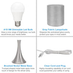 3 Way Touch Control Table Lamp, Dimmable Bedside Desk Lamp with Metal Base Modern Nightstand Lamp Stylish Grey Shade Simple Side Table Lamp for Bedroom, Living Room, Office or Den LED Bulb Included - color: Silver Base with Gray Shade