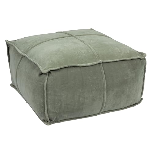 Creative Co-Op Square Cotton Velvet Pouf with Piped Detail, Sage Green - color: Wing Teal