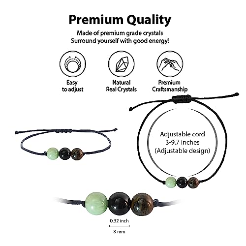 BOHO GARDEN Healing Bead Bracelets - Spiritual Crystal Beaded Bracelet - Made of 3 Real & Natural Gemstones, Adjustable 3-9.7” Black Rope - Gem Stones Jewelry for Men, Women, Teens (13+) - 8mm Bead - color: SelfConfidence