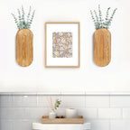 2 Pack Carved Wood Wall Planters with Fake Eucalyptus Stems for Wall Decor - Boho Wooden Wall Art for Living Room, Bedroom, Bathroom (Brown)