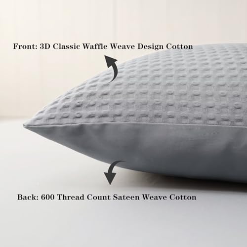 Shunjie.Home 100% Cotton Waffle Weave Throw Pillow Covers Set of 2, 600TC Solid Reverse Side, Hidden Zipper Closure, Skin-Friendly & Durable Decorative Euro Shams for Couch Sofa Bed, Gray, 26"x26" - color: Gray, size: 26" x 26" (Pack of 2)