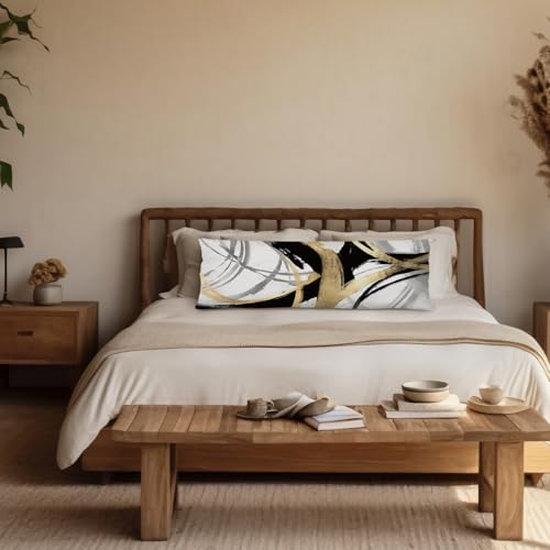 Abstract Black and Gold Striped 20x54 Body Pillow Cover, Modern Home Decor, Boho Room Decor, Black White and Gold Abstract Ink Line Long Body Pillow Pillowcase for Couch Bed - color: Black White and Gold, size: 54" x 20" (Pack of 1)