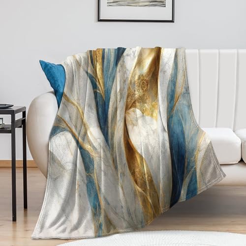 Abstract Marble Blanket, Modern Luxury Baroque Golden Blue White Stone Veins Pattern Soft Warm Cozy Plush Flannel Covers for Livingroom Bedroom Couch Chair Camping Travel Home Decor Tapestry 30x40in - color: Abstract-4, size: 30W" x 40L"