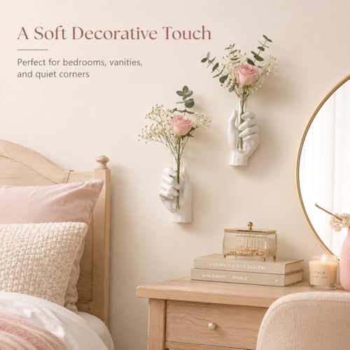 2Pcs Wall Hand Vase,Vintage Art Decor,Life-Size Hand Sculpture with Glass Test Tube Vase,Unique Wall Art Statue for Indoor or Outdoor,Maximalist Boho Whimsical Decor,for Women (2, White) - color: White