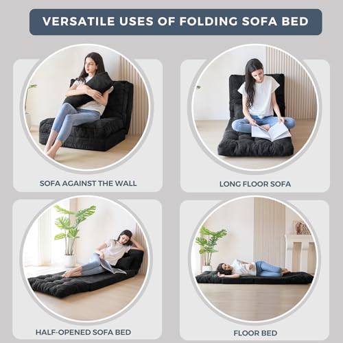 MAXYOYO Folding Sofa Bed, Tufted Bean Bag Bed with Pillows Floor Couch for Adults, Extra Thick and Long Floor Sofa, Single Couch for Bedroom Living Room, Black, 30x91 Inch - color: Black, size: Tufted Single