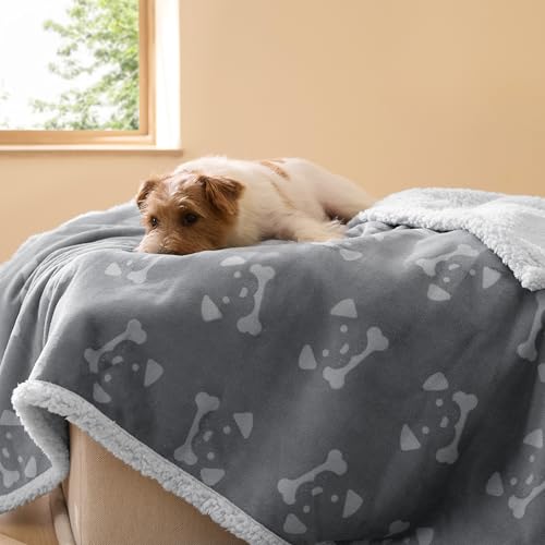 Bedsure Waterproof Dog Blankets for Medium Dogs Washable - Soft Print Sherpa Fleece Puppy Cat Blanket, Cozy Plush Reversible Throw Furniture Protector for Pet Kitten Doggy, 30"X40", Anchor Gray - color: Anchor Gray-dog, size: M(30x40")