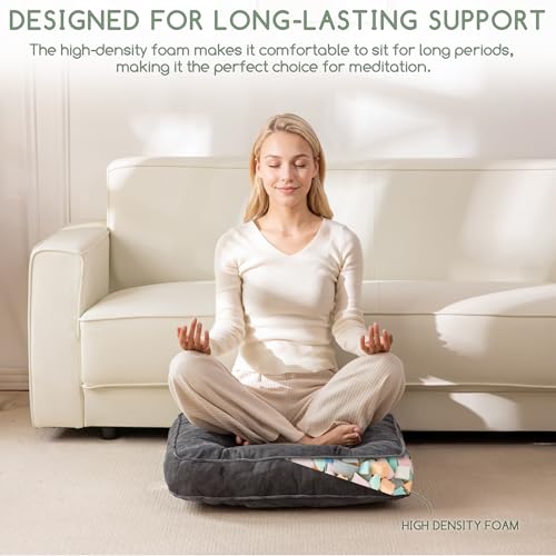 HIGOGOGO Large Floor Pillow Cushion for Adults, Meditation Cushion Pillow with Handle, Lustrous Chenille Tufted, Square Floor Sitting for Tatami Living Room or Yoga, 22x22 Inch, Dark Grey - color: Square Dark Grey, size: 4" Thick(Pack of 1)