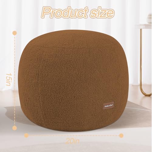 MeMoreCool Stuffed Round Pouf Ottoman Foot Rest, Floor Pouf Foot Stool with Soft Foam Chunk Filling, Small Round Ottoman Footstool Circle Footrest for Living Room, Light Coffee - color: Teddy Light Coffee
