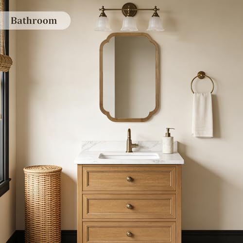WallBeyond 20" x 30" Wood Mirror Rounded Corner Arch Wall Mirror with Wood Frame for Entryway, Living Room or Bedroom Home Decor [20" x 30" Natural Color] - color: Natural a, size: 30"L x 20"W