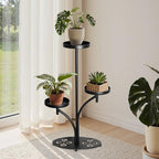 3 Tier Metal Plant Stand Indoor Outdoor, Tall Black Plant Shelf, Heavy-duty Base in the Shape of a Four-leaf Clover, Tiered Modern Corner Shelf, Suitable for Courtyard, Patio, Living Room, Bedroom - size: 3Tirer-1Pack