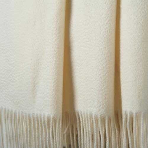CUDDLE DREAMS Premium Cashmere Throw Blanket with Fringe, Luxuriously Soft (Ivory) - color: Ivory