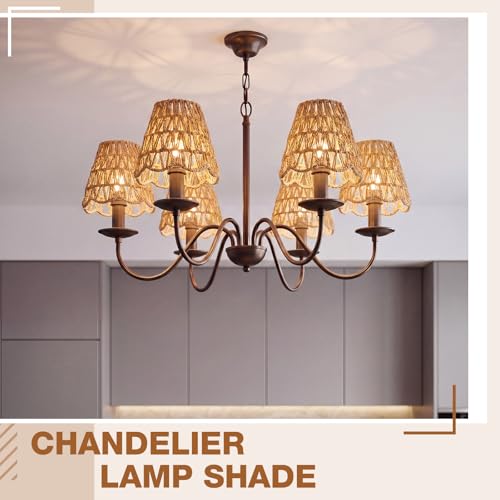 Glooglitter Small Clip-on Chandelier Rattan Lamps Set Shade Scalloped Lampshade 3"top x 6"bottom x 5-1/4"slant Height Empire Lamp Shade Chandelier or Accent Lamp(V Paper Rope,Naturals,2 Pcs) - color: Naturals, size: V Paper Rope