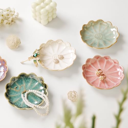 Lotus Ring Holder Dish Small Indoor Ash Tray, Ceramic Dessert Plate Trinket Jewelry Holder Organizing Necklace Earrings for Parents Friends Sister, Light Green. All Jewelries Are NOT Included. - color: Jade Green