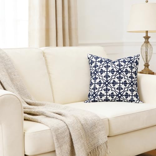 Slow Cow Throw Pillow Cover Navy Blue Embroidery Canvas Throw Pillow Cover for Couch Bed Sofa Navy Geometric Cushion Cover 18 x18 Inches - color: Navy Football, size: 18" x 18" (Pack of 1)