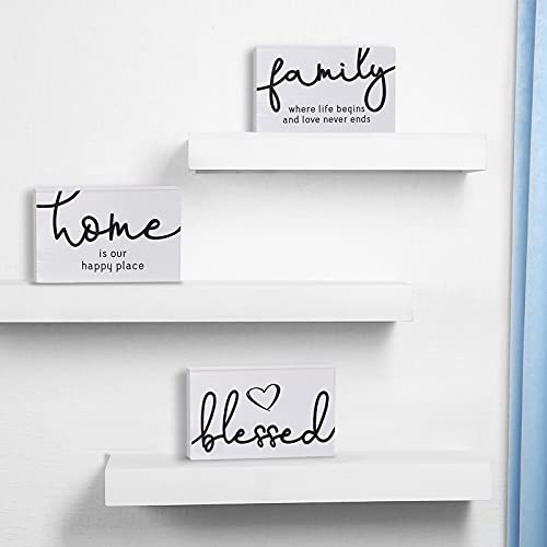 Jetec 3 Pcs Family Home Blessed Rustic Wood Sign Mini Wood Decorative Farmhouse Woodworks Table Shelves Decorations Sign for Bedroom Kitchen Living Room Table Decor(White,4.25 x 2.76 x 0.59 in) - color: White, size: 4.25 x 2.76 x 0.59 in